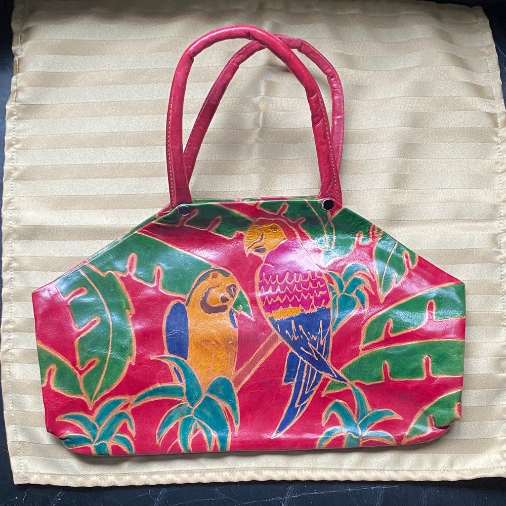Colorful Parrot Print Women's Leather Purse Hand Bag